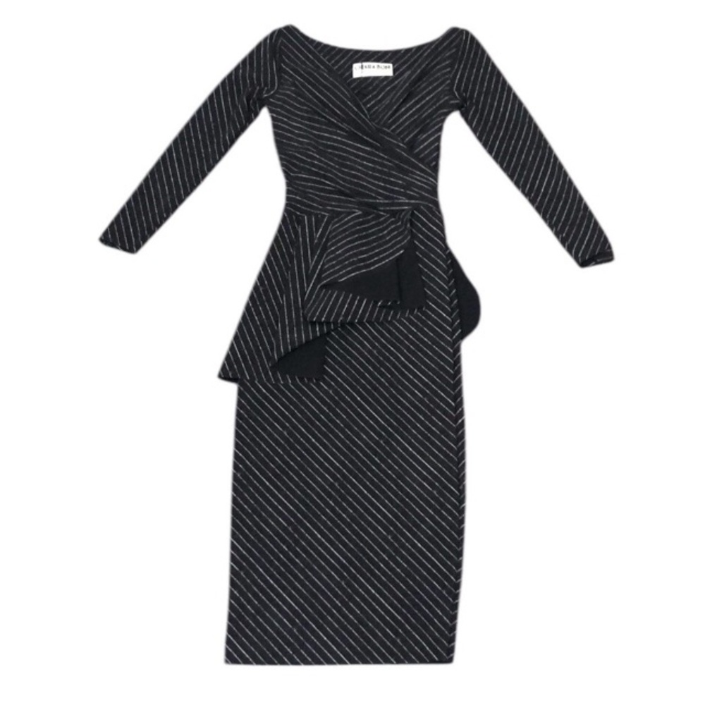 Chiara Boni Ariane Pinstripe Flannel Dress Size US 8 IT 44 Black White Striped